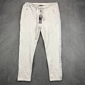 Flora Ashley The Eubanks Pants Gray Silver Glitter Stripe Joggers Medium NWT